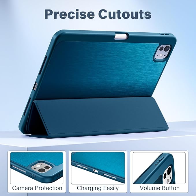 Akkerds for iPad Pro 11 Inch Case (M5/M4) 2025/2024 6th/5th Generation with Pencil Holder, for iPad Pro Case 11 Inch with Trifold Stand Protective Cover/Soft TPU Back, Auto Wake/Sleep, Peacock Blue