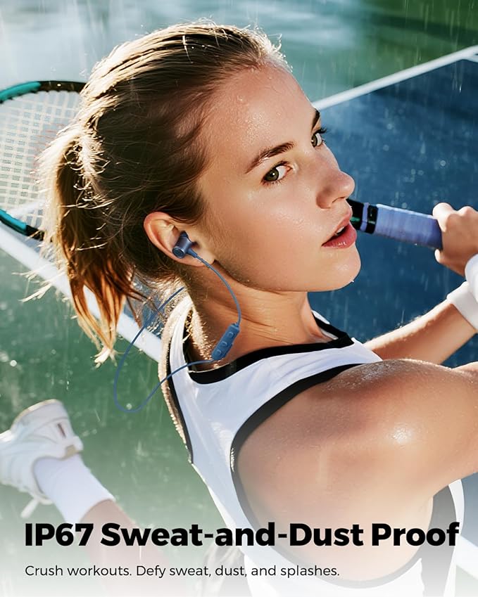 SoundPEATS Q40 HD Sports Neckband Headphones with LDAC Hi-Res Audio & Bluetooth 6.0 Stable Connection, IP67 Waterproof Wireless Earbuds, 20H Playtime for Running Gym, Fast Charge Dual Pairing,Blue