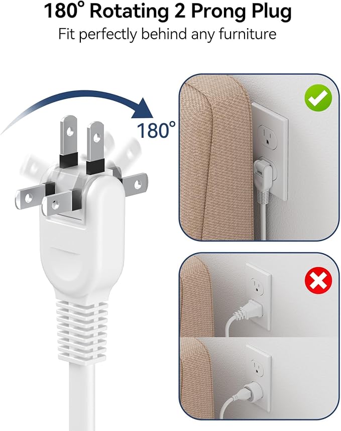 2 Prong Power Strip - 2 Prong to 3 Prong Outlet Adapter, 2 Prong Extension Cord with USB C, Surge Protector 1875W with 6 Outlets 3 USB, Three Prong Adapter 5ft, Wall Mount, Non Grounded, Old House
