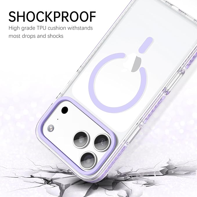 BENTOBEN Magnetic for iPhone 17 Pro 6.3" Case, Compatible with Magsafe Military Shockproof Protective Bumper Cute Transparent Slim Anti-Yellowing Phone Case for iPhone 17 Pro Cover, Clear Purple
