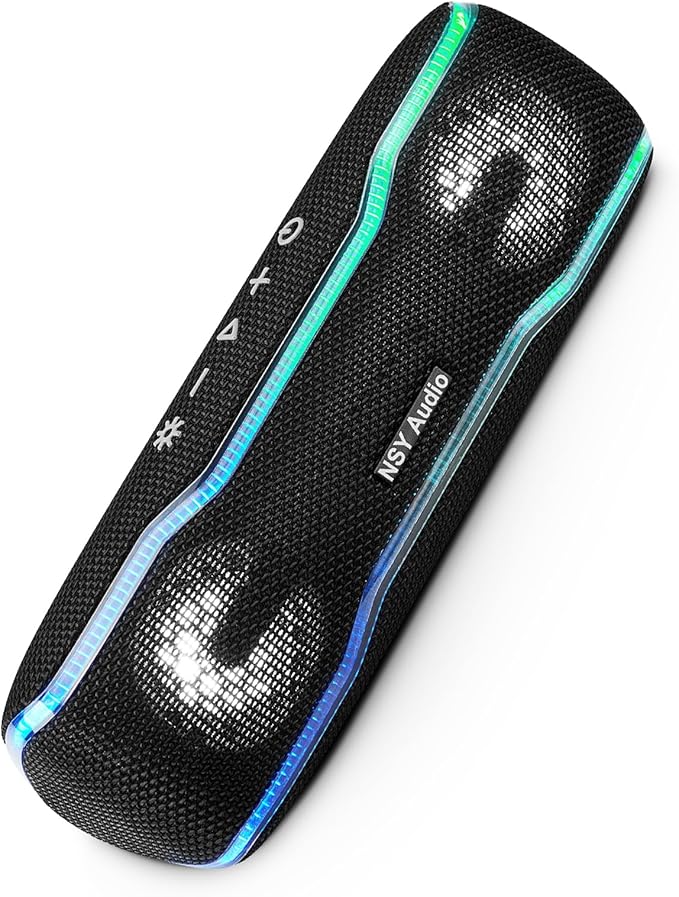 Bluetooth Shower Speaker, IPX7 Waterproof Wireless Speaker with 24H Playtime, Beat Pads, RGB Lights, TWS Pairing, Durable Design, Perfect for Travel, Beach, and Gifts - Black