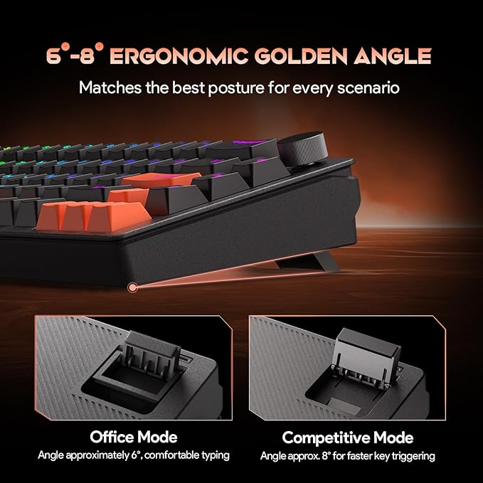 68% Mechanical Gaming Keyboard with RGB Backlit, Wired Keyboard Volume Knob Gasket Mount with PBT Keycaps,8000 Hz Polling Rate, Hall Effect Cream Switches, Hot-Swap, for FPS Games (Black+Orange)