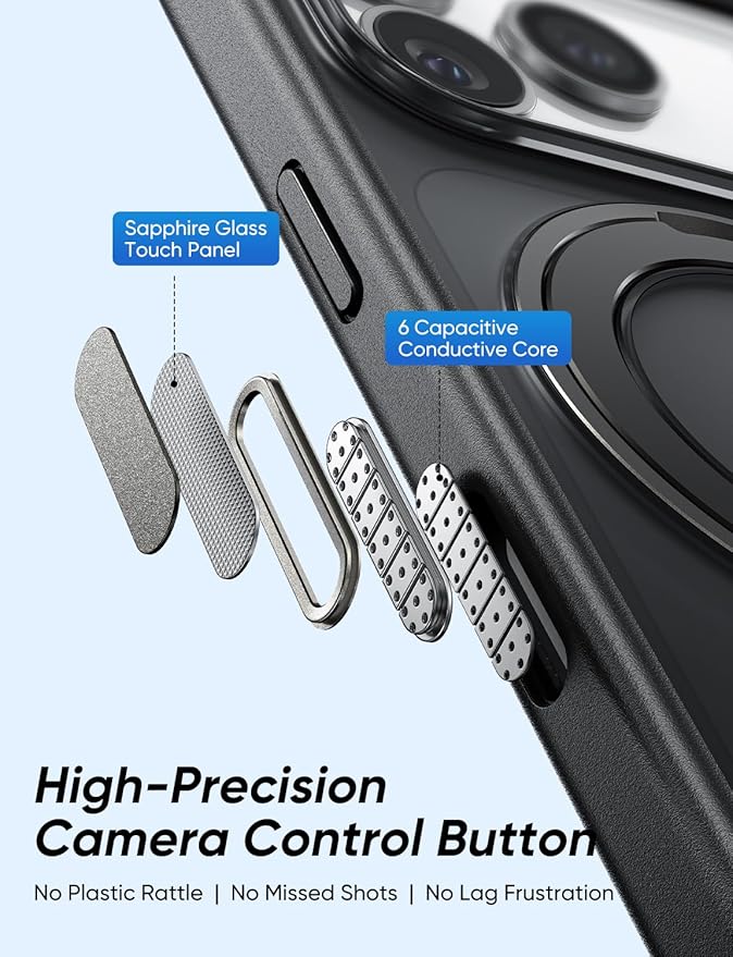 MAGIC JOHN 360° Rotatable Magnetic Invisible Stand for iPhone 17 Pro Case [Camera Control Button] [Compatible with MagSafe] 16FT Shockproof for iPhone 17 Pro Case with Kickstand, Black