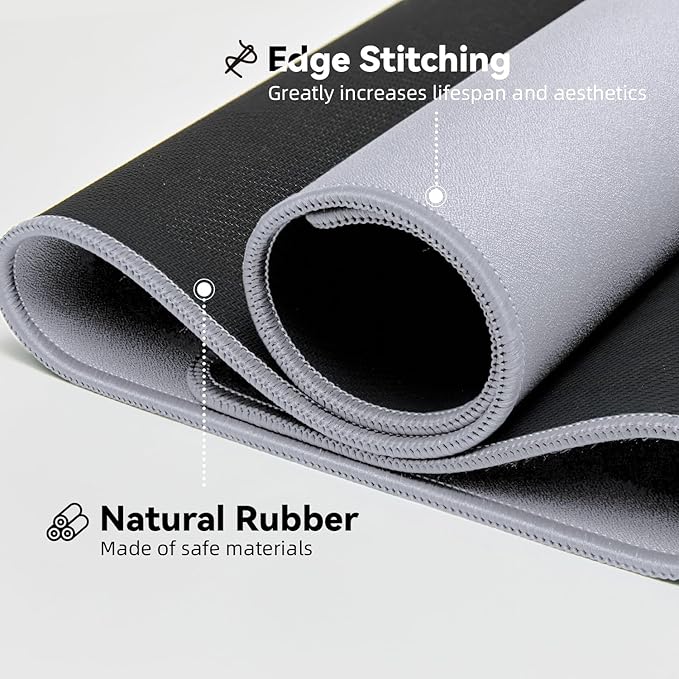 Reniteco Waterproof Large Gaming Mouse Pad with Durable Stitched Edges, Non-Slip Rubber Base, Grainy Jacquard Mouse Mat Desk Pad for Home Office Gaming, 35.4''x15.7''x0.12'', Matte Light Gray