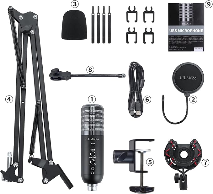 USB Condenser Microphone for PC PS4, PS5 Streaming Singing Podcast Studio, Computer Cardioid Gaming Mic Kit for Recording YouTube with Boom Arm Stand Pop Filter, Mute Button, Volume, Echo