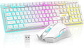 RedThunder K10 Wireless Gaming Keyboard and Mouse Combo, RGB Backlit Rechargeable 3800mAh Battery, Mechanical Feel Anti-ghosting Keyboard + 7D 3200DPI Mice for PC Gamer(White Pudding)