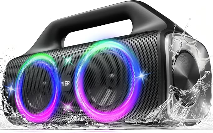 YIER Speakers, 80w (Peak) Portable Wireless Speaker with Lights, Stereo Loud Sound, IP67 Waterproof, Deep Bass Outdoor Speakers Bluetooth 5.3 Dual Pairing for Home Party Beach Camping, Gifts
