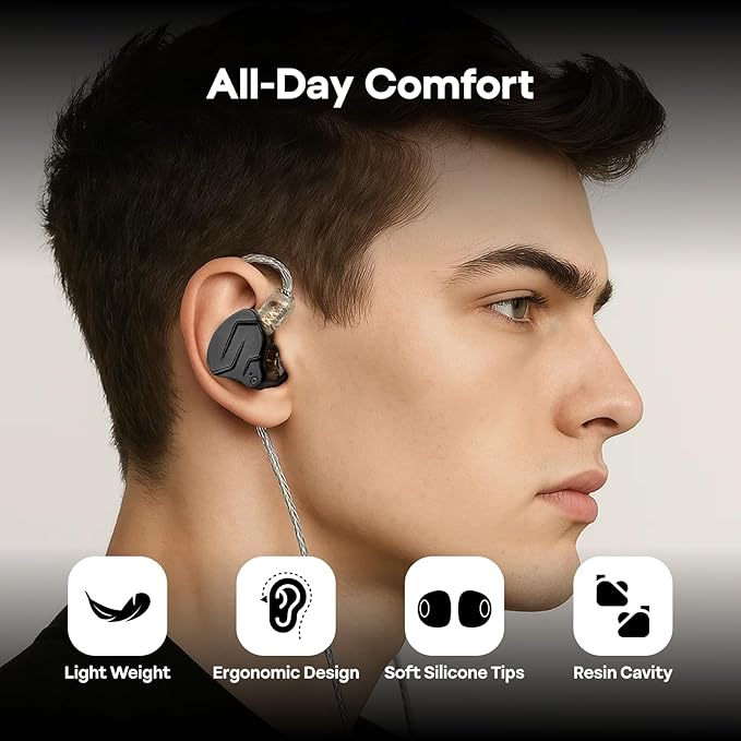 Linsoul KZ ZSN PRO X Dual Driver 1BA+1DD Hybrid Metal Earphones HiFi in-Ear Monitor with Detachable Recessed 2Pin Cable,Zinc Alloy Panel (Without Mic, Grey)