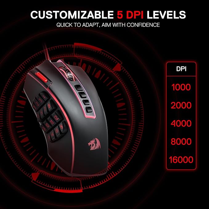 Redragon M990 MMO Gaming Mouse, 32000 DPI High Precision Wired RGB Gamer Mouse w/23 Programmable Buttons, 16 Side Macro Keys, Software Supports, Aluminum Base