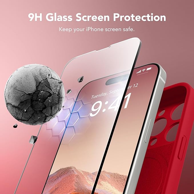 Magnetic for iPhone 13 Pro Case, Compatible with MagSafe, [Full Camera Protection][Screen Protector] Silicone Shockproof Protective Phone Case for iPhone 13 Pro 6.1", Deep Red