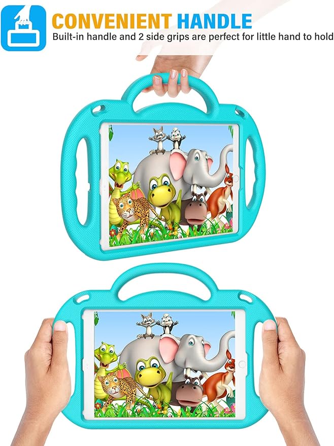 SUPLIK Kids Case for iPad 5th/6th Generation (9.7 inch, 2017/2018), iPad Air 1 & Air 2 & Pro 9.7 Case with Shoulder Strap Handle Stand for Apple iPad 5/6 & iPad Air 1st/2nd Gen, Cyan