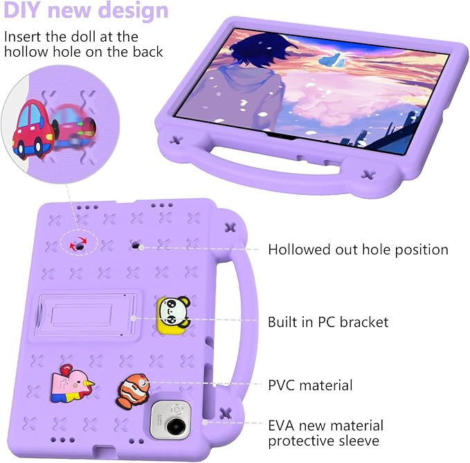 AKABEILA Compatible with Honor Pad X9a 2025 11.5 inch Tablet Case, Kids Friendly Universal Lightweight Shockproof Protective Case with Shoulder Strap & Stand Handle Light Purple