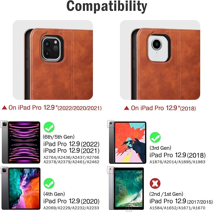 Antbox Case for iPad Pro 12.9'' 6th Generation (2022) 5th/4th/3rd Generation (2021/2020/2018), Built-in Pencil Holder Auto Sleep/Wake Function PU Leather Smart Cover (Brown)