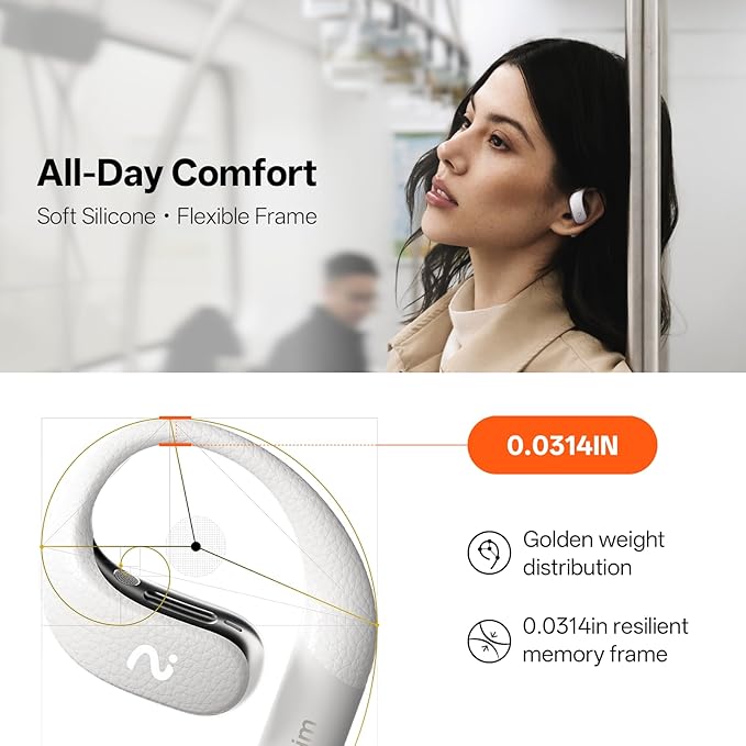 OpenNote Professional AI Note Taker Earbuds, MFi Certified Open-Ear Voice Recorder, 53H Battery, Instant Call & Meeting Recording, Live Transcription & AI Summary, IP55, Gray
