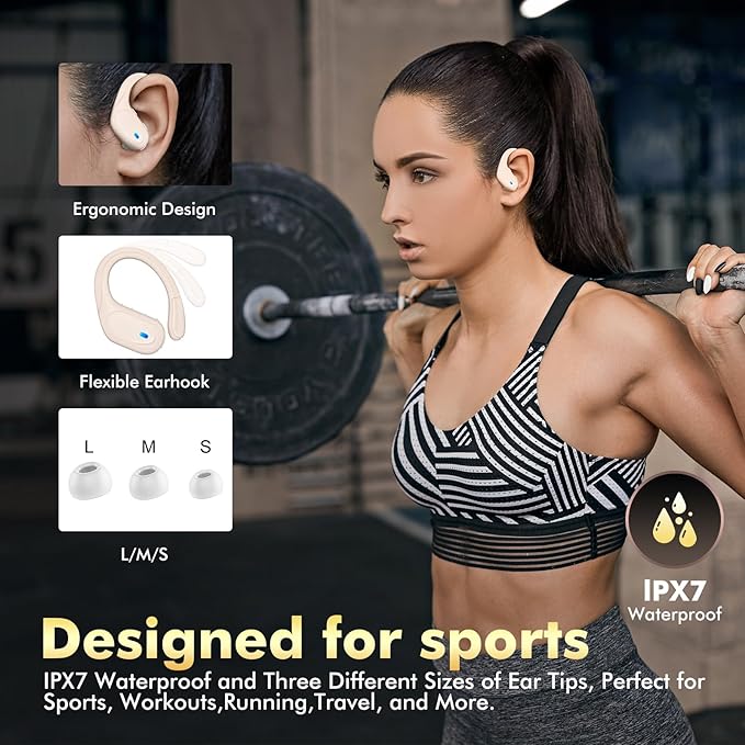 HAOYUYAN Wireless Earbuds, Sports Bluetooth Headphones, 80Hrs Playtime Ear Buds with LED Power Display, Noise Canceling Headset, IPX7 Waterproof Earphones for Workout/Running (Camel)