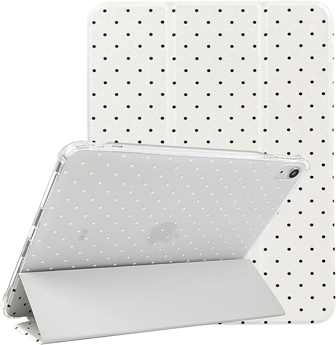 Lovmooful Compatible for iPad 11th 11-Inch A16 (2025),iPad 10 (10.9-Inch,2022 Model,10th Generation) Case with Pencil Holder Cute Polka Dot Aesthetic Design Soft TPU Trifold Stand Protective-White