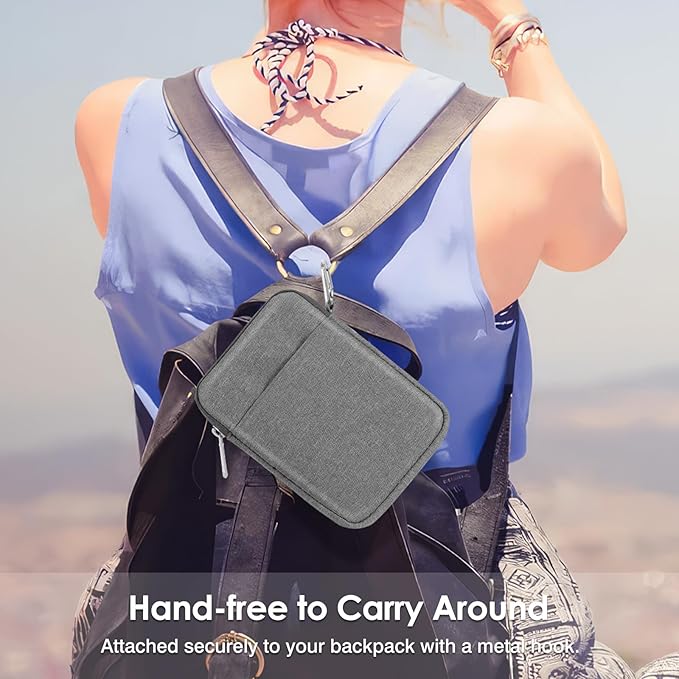 MoKo Padded Ereader Sleeve Case for 6-7 inch Tablet Sleeve Bag Protective Cover Pouch with a Carabiner, Compatible with 7" eReader Colorsoft Signature Edition 2024, 7" Paperwhite 12th, Light Gray