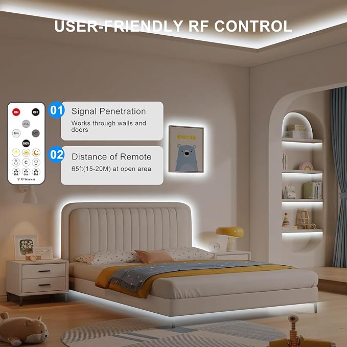32.8ft COB Led Strip Light with Remote, 6500K Ra93+ Dimmable Bright Daylight White Led COB Strip Light, White Continuous Led Strip Light for Mirror, Stair, Cabinet, Room