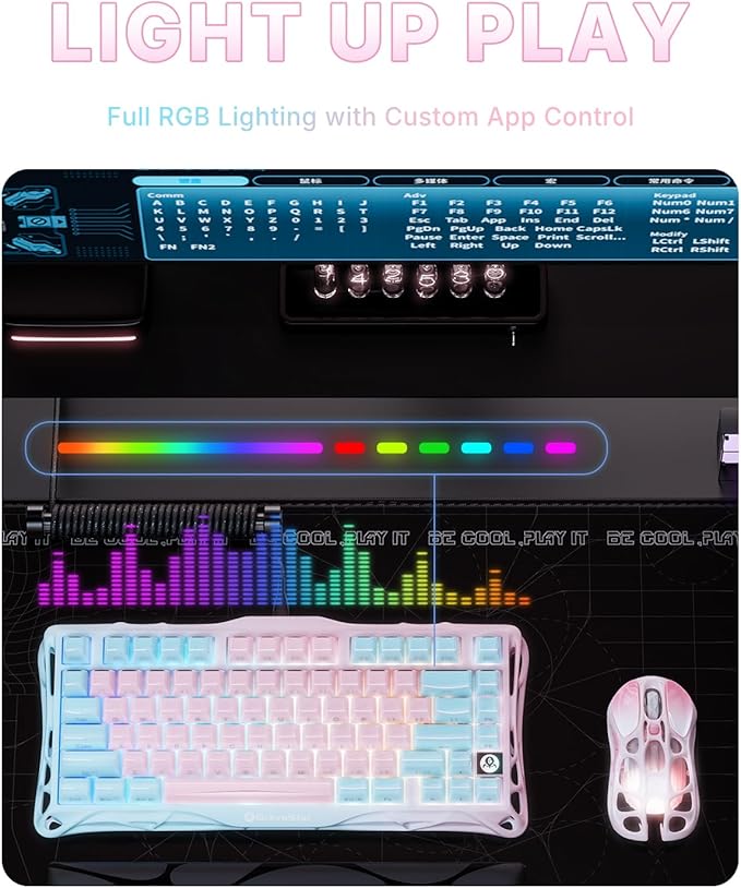 GravaStar Mercury K1 Lite 75% Gaming Keyboard, 2.4GHz/BT/Wired Tri-Mode Wireless Keyboard, Gasket Hot Swappable Mechanical Keyboard, Pre-lubed Linear Switches, Jelly Keycaps, RGB Backlit (Lumen Rose)