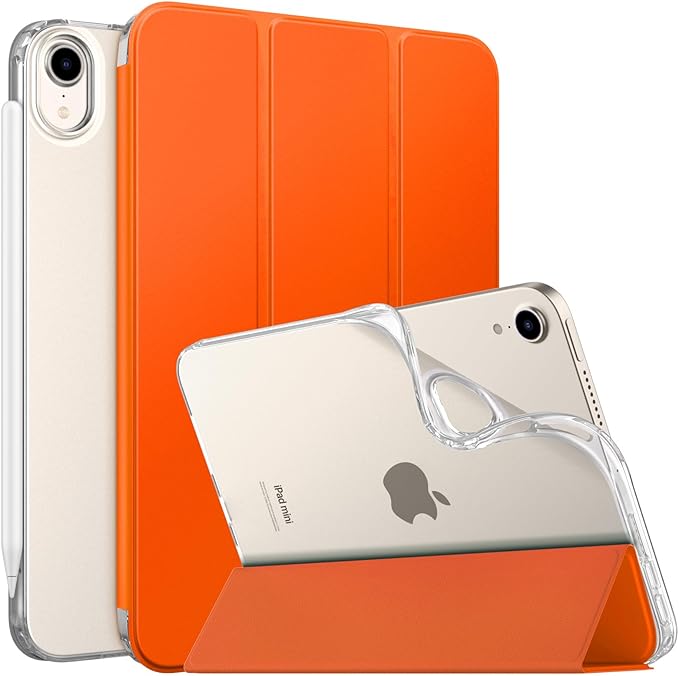 MoKo Case Fit New iPad mini 7 (A17 Pro) 2024, iPad mini 6th Generation Case 2021 (8.3-inch), iPad mini 6 Case, Soft TPU Translucent Frosted Back Cover Case for iPad mini 7th, Orange