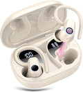 Wireless Earbuds, 2023 Bluetooth Headphones 5.3 Sport, 50H Ear buds with Earhooks, Dual LED Display, Bluetooth Earbuds, Bass Stereo Noise Cancelling Headphones, IP7 Waterproof Earphones, Off White