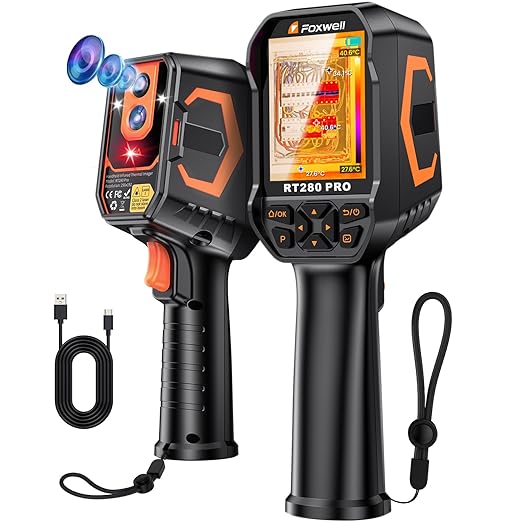 FOXWELL RT280 PRO Thermal Camera 640x480 Imaging Resolution, Dual-Camera Thermal Imaging Camera with 2MP Visual Camera, 512x384 TISR Resolution, Infrared Cameras with Laser, PC Analysis