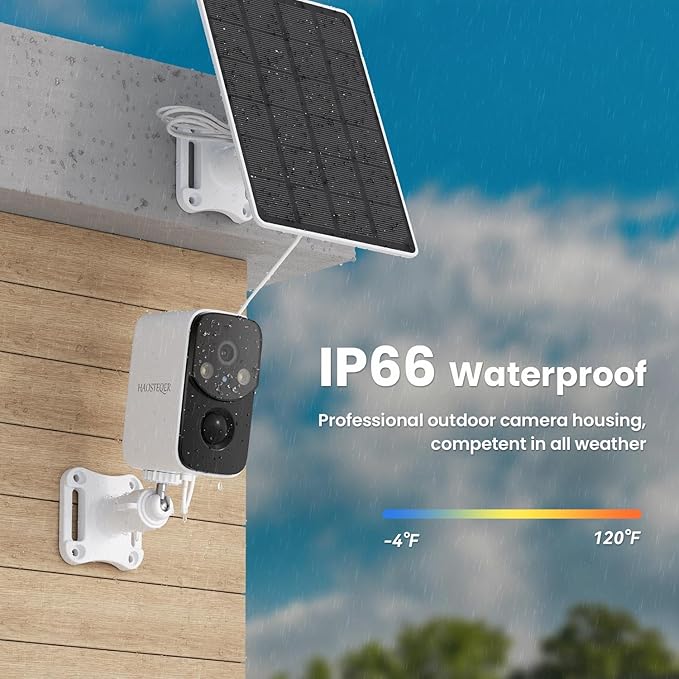 Solar Security Cameras Wireless Outdoor, WiFi Cameras for Home Security, Motion Detection, Instant Phone Notifications, Free Cloud Storage(Need Apply)/SD Storage, 2K Color Night Vision, IP66