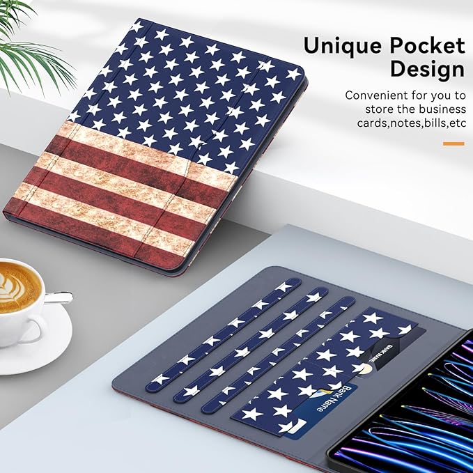 Zonefoker Case for New iPad Pro 12.9 inch 6th/5th/4th/3rd Generation 2022/2021/2020/2018, 12.9'' ipad Pro Leather Folio Protective Cover 6/5/4/3 Gen with Pencil Holder, Auto Wake/Sleep, Flag