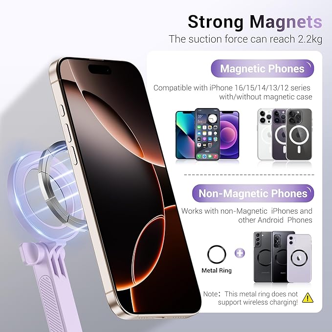JJC Magnetic Neck Mount for Phone & Action Camera, POV Neck Holder for iPhone 17-12 Series Android Phones Gopro Insta360 with Quick Release & Angles Adjustment for Content Creating Women-Purple