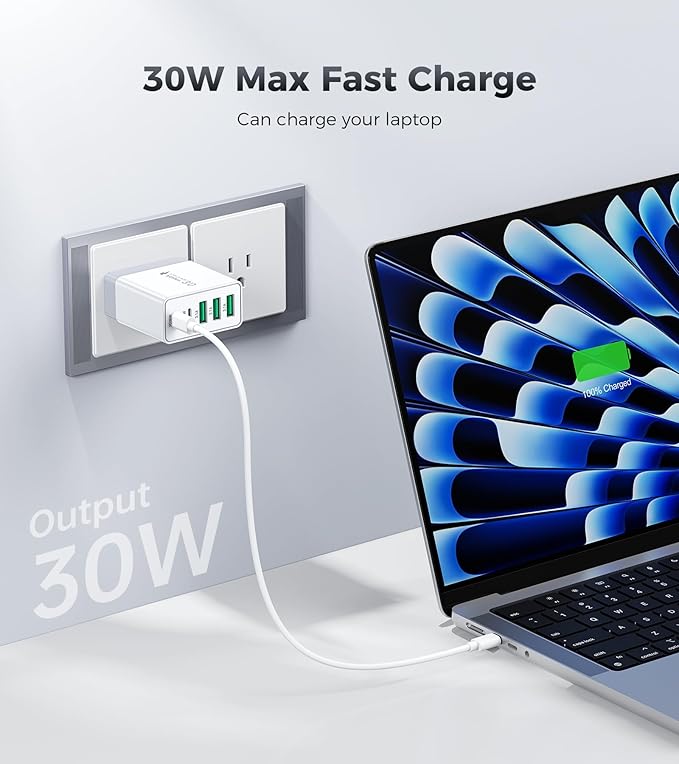 [2-Pack] 60W USB C Wall Charger,5-Port Fast USB C Charging Block 30W Type C Power Adapter,2USB C+3USB A Multiport Charging Cube USB A Wall Plug for iPhone 17/16/15 Pro Max Plus, MacBook,Samsung Galaxy