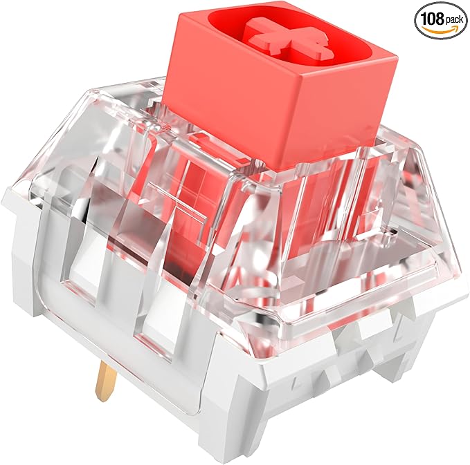 Kailh Box Red Switches for Mechanical Keyboard,3-Pin 45gf Linear/Factory Lubed/Dust&Waterproof Switches(Kailh Box Red,108Pcs)
