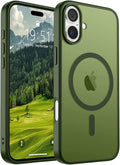 SUPFINE Magnetic for iPhone 16 Case (Compatible with MagSafe) (Military Grade Drop Protection) Slim Translucent Matte Shockproof with Anti-Fingerprint Phone Case,Cangling Green