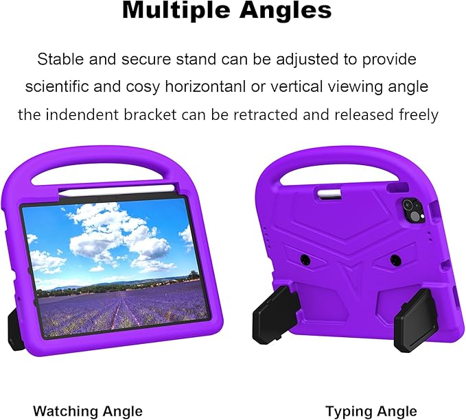 Kids Case for Apple iPad Air 11-inch M3 (2025) /M2 (2024) with Pencil Holder/Handle/Kickstand Lightweight Soft EVA Foam Shockproof Stand Tablet Cover for iPad Air 11" M3/M2, Purple Bird