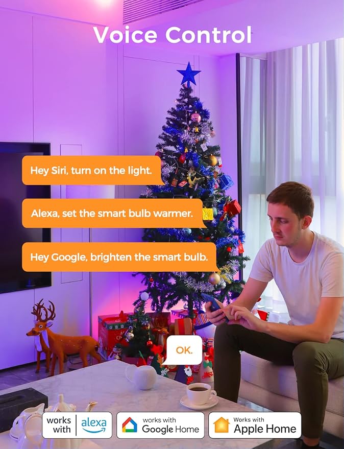 Refoss Smart Bulbs Works with Apple HomeKit, Color Changing Smart Light Bulbs Compatible with Siri, Alexa and Google Home, A19 LED Bulb, E26 Fitting, 2700K-6500K Dimmable, 9W 810 Lumens, 4 Pack