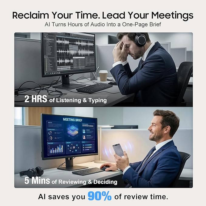 AI Voice Recorder, AI Note Taker w/APP Control and Transcription & Summarize, 150 Languages, Noise Cancellation, 64GB Memory, Pocket Note Pro Taking Device for Meeting, Interviews & Calls