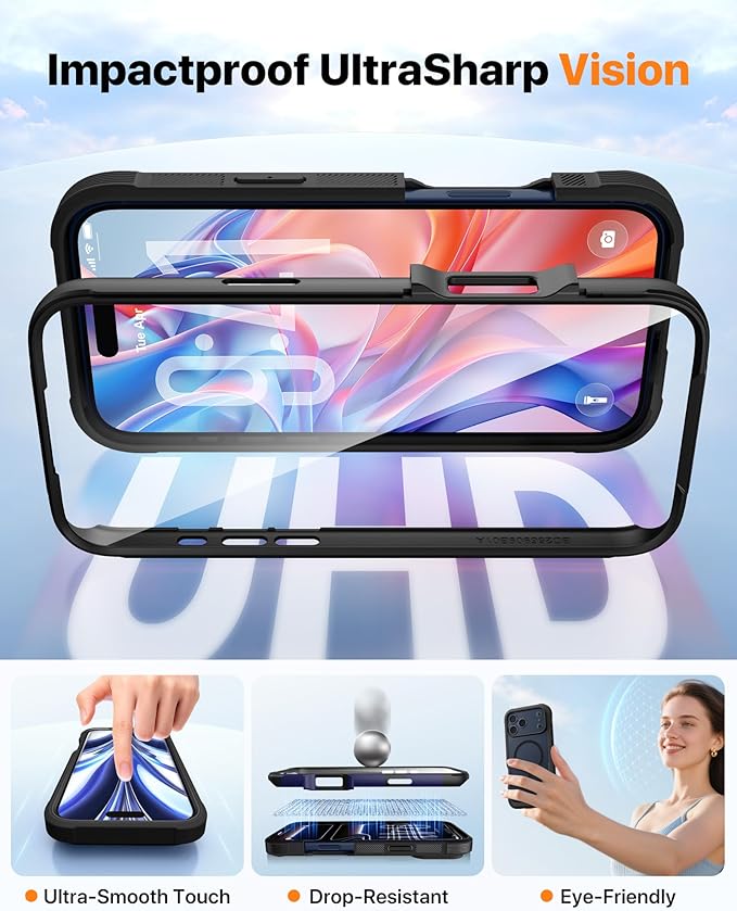 Diaclara Magnetic Designed for iPhone 17 Pro Case 6.3 Inch Full Body Bumper,[Compatible with MagSafe] Military Drop Proof Cover with Built-in Touch Sensitive Anti-Scratch Screen Protector, Black
