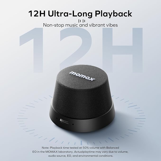 MOMAX Magnetic Portable Bluetooth Speaker, IPX6 Waterproof Mini Shower Speaker, Enhanced Bass, 12H Playtime, TWS Stereo, USB-C Outdoor Speaker, Travel & Gift Ideas, Black