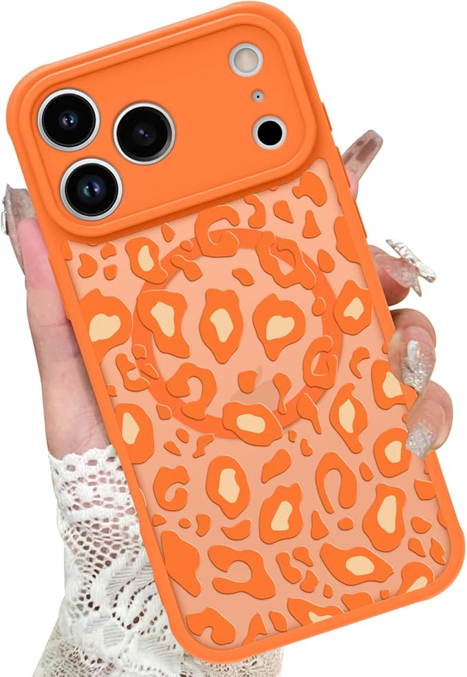 KANGHAR Case Compatible with iPhone 17 Pro Max Orange Leopard Printed Pattern [Compatible with Magsafe] Cute Cheetah Protective Magnetic Case for Girls Women 6.9"