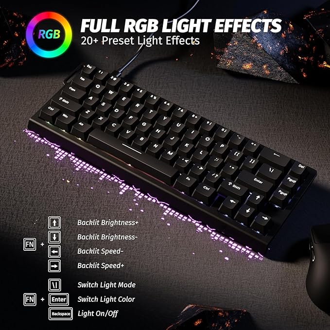 ATTACK SHARK X68 HE Rapid Trigger Mechanical Gaming Keyboard 60% Wired TKL with Adjustable Actuation,Hall Effect Magnetic Switch,8KHz Polling Rate,RGB Backlit,Top Mount for PC Mac Esport Gamer(Black)