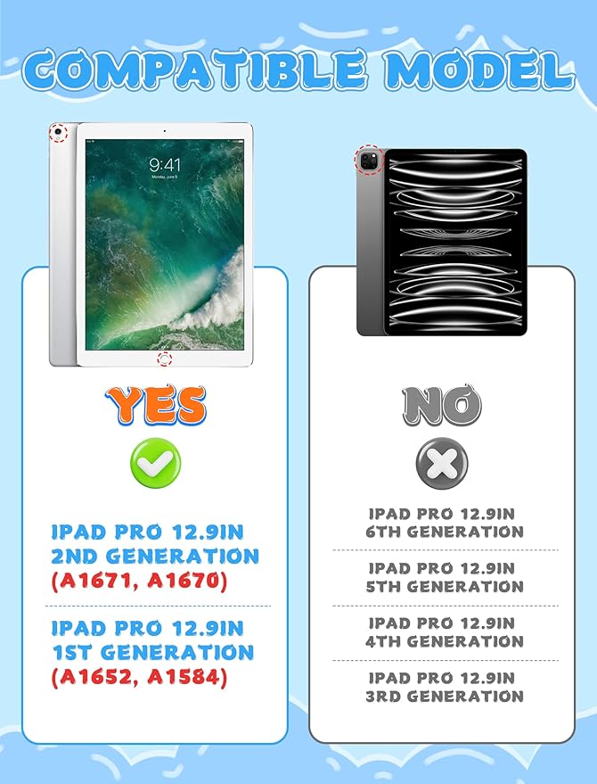 Kids Case for iPad Pro 12.9 2017(2nd Gen)/2015(1st Gen) with Pencil Holder and Handle Stand, EVA Rugged Cover Compatible with iPad Pro 12.9-inch for Child Boys Girls Toddlers(Blue)