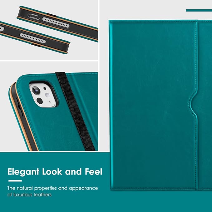 VIKESI Case for iPad Pro 13 (M4) 2024, Leather Stand Cover with Apple Pencil Holder, Auto Wake/Sleep, Multiple Viewing Angles, Built in Hand Strap & Pocket, Green