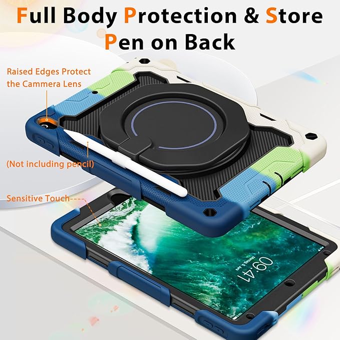 ROISKIN for iPad Pro 10.5 Case 2017/iPad Air 3rd Generation Case 2019, Rugged Heavy Duty Protective Cover with Screen Protector Pencil Holder, 360° Swivel Stand/Handle, Shoulder Strap for Kids