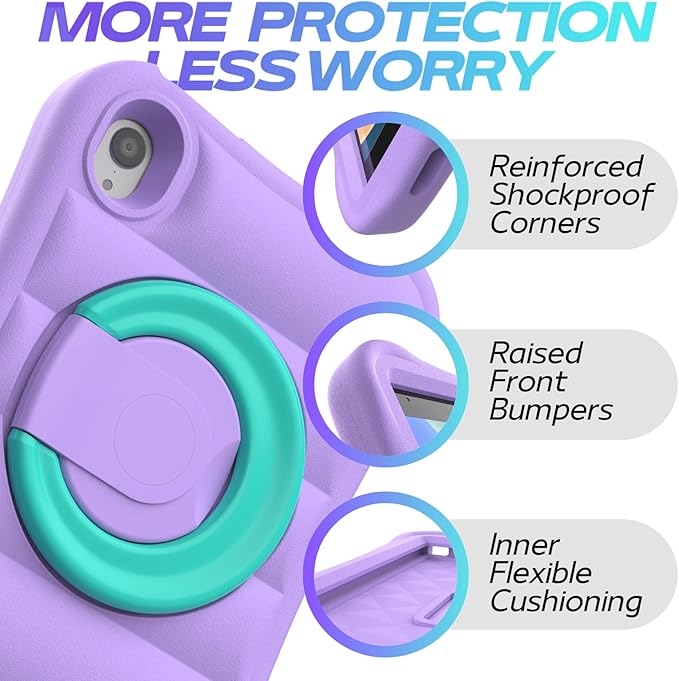 Kids Case for iPad mini 7 (A17 Pro) 2024 / Mini 6th Gen 2021 8.3 inch – Lightweight Flexible Shockproof Rotating Stand Handle Rugged Cover for iPad mini 7th 6 Generation Girls Boys, Purple