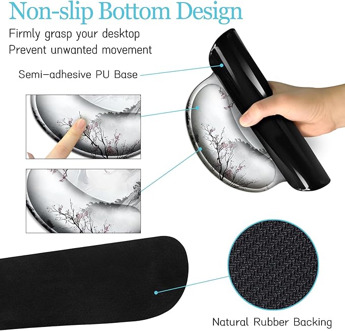 LIMKRIAN Japanese Ergonomic Mouse Pad Large Desk Mat Set, XXL Anime Mousepad with Wrist Rest, Wrist Support Gaming Keyboard Mat Cup Coaster Set, Japanese Style Office Desk Accessories Decor