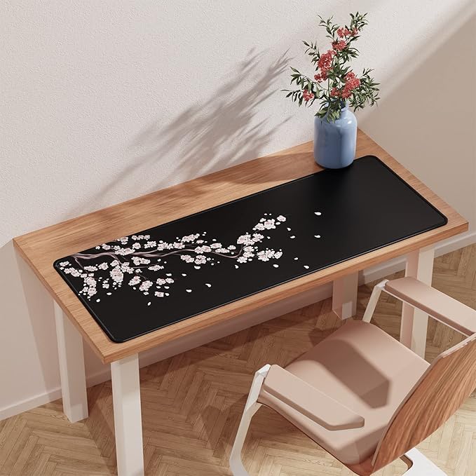 ETZ Japanese Cherry Blossom Mouse Pad (31.5 × 11.8 × 0.12 inch) Extended Large Mouse Mat Desk Pad, Stitched Edges Mousepad,Non-Slip Rubber Base,Gaming Mouse Pad