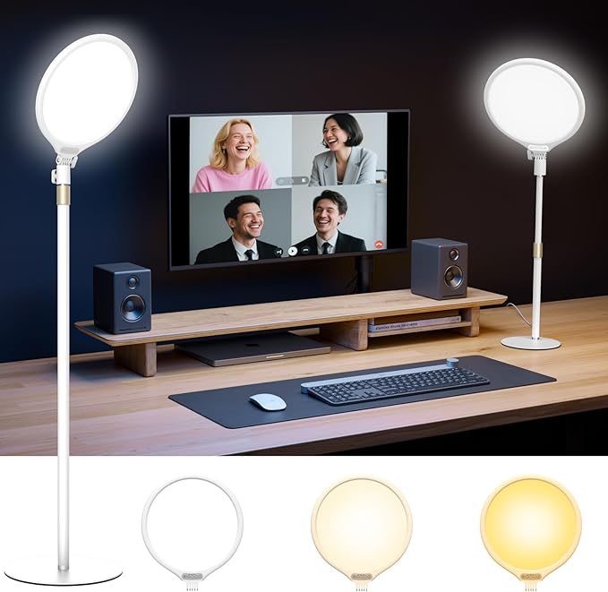 TELESIN Eye Safe Desk Ring Light for Zoom Meeting, 10.5" Full-Screen Desktop Light Lamps with Stand for Home Office, 9 Brightness 3000-6000K LED Light for Video Conference, Laptop, Live Stream, TikTok
