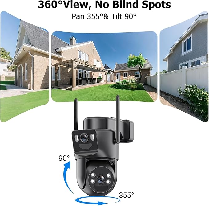 Dual Lens Solar Security Cameras Wireless Outdoor, 5G/2.4G WiFi 6, 360° View Pan/Tilt Home Security Camera with 6MP Color Night Vision, Motion Detection, 2-Way Audio, Spotlight Siren, Easy to Install