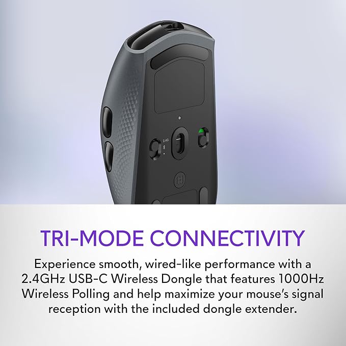 Alienware AW720M Tri-Mode Wireless Gaming Mouse - 2.4GHz Wireless, Bluetooth 5.1, 26,000 DPI, 8-Fully Programmable Buttons, Magnetic Snap Charging Adapter USB-A to USB-C Cable - Dark Side of The Moon