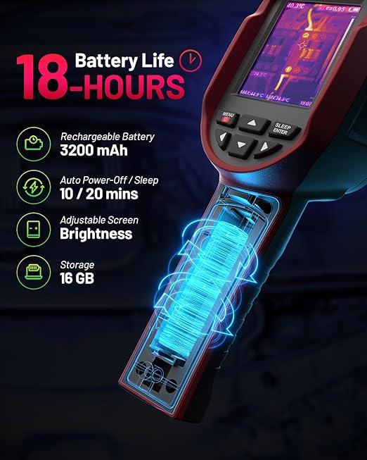 Thermal Camera, 240 x 240 TSIR Imaging Resolution, -4°F to 1022°F, 18-Hour Battery Life, 25Hz Mini Handheld Infrared Camera, 2.8" Screen, LED Lamp, 16 GB, Temp Alerts, Auto Shutdown, IP54 VectorPoint