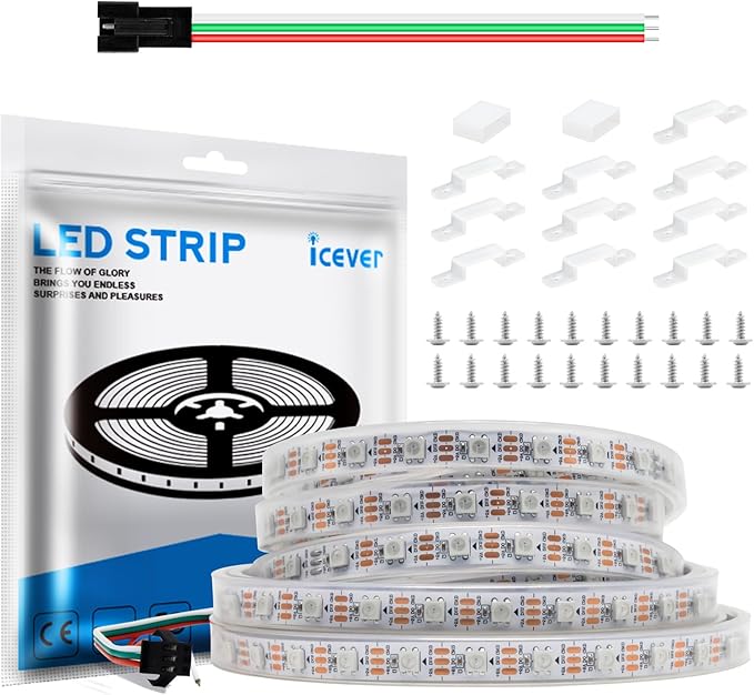 16.4FT WS2812B 5V LED Strip Lights 300 Individual Addressable RGB IC 5050SMD LEDs - Flexible White PCB IP67-60LEDs/m MagicRGB Dream Color for DIY Chasing Color Project (No Power Supply & Controller)